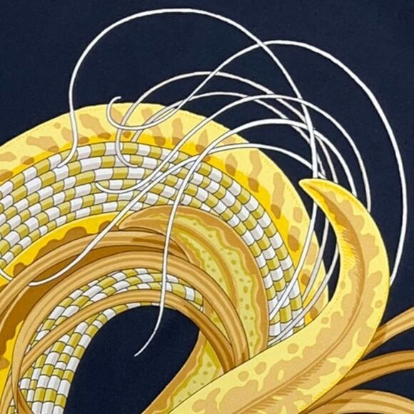 Vintage 90’s Salvatore Ferragamo Black & Gold Rooster Chicken Silk Scarf - Picture 3 of 8